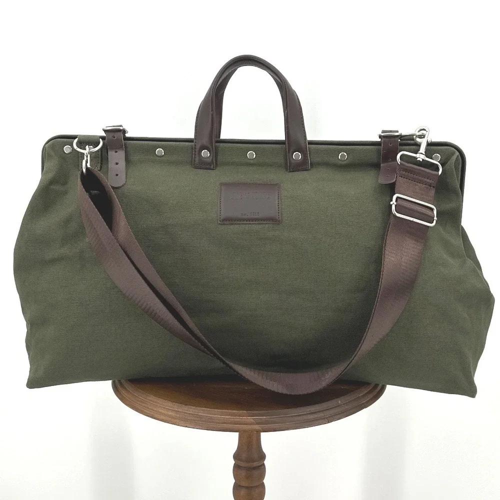 Line of Trade Weekender Bag Olive Green Canvas Leather Trim No. 0312 Travel